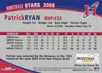 2008 Grandstand Huntsville Stars #NNO Patrick Ryan Back