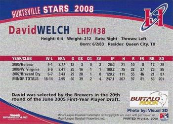 2008 Grandstand Huntsville Stars #NNO David Welch Back