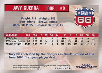 2008 Grandstand Inland Empire 66ers #NNO Javy Guerra Back