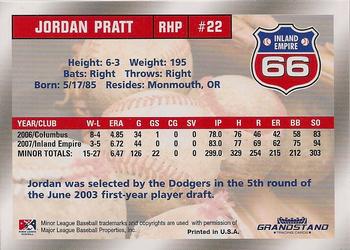 2008 Grandstand Inland Empire 66ers #NNO Jordan Pratt Back