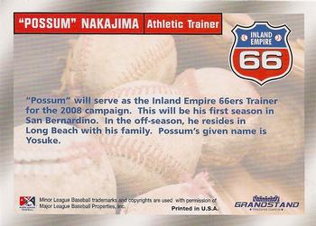 2008 Grandstand Inland Empire 66ers #NNO Possum Nakajima Back