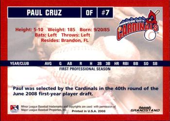 2008 Grandstand Johnson City Cardinals #NNO Paul Cruz Back
