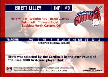 2008 Grandstand Johnson City Cardinals #NNO Brett Lilley Back