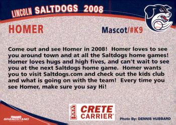 2008 Grandstand Lincoln Saltdogs #NNO Homer Back