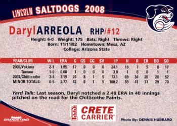 2008 Grandstand Lincoln Saltdogs #NNO Daryl Arreola Back