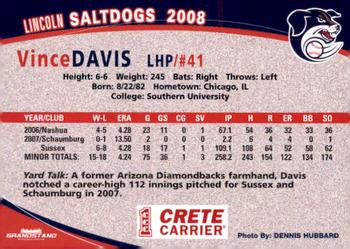 2008 Grandstand Lincoln Saltdogs #NNO Vince Davis Back