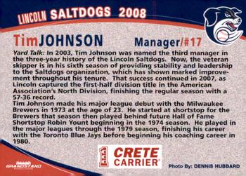 2008 Grandstand Lincoln Saltdogs #NNO Tim Johnson Back
