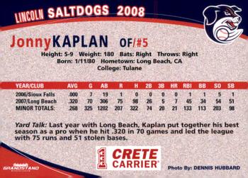2008 Grandstand Lincoln Saltdogs #NNO Jonny Kaplan Back