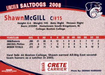 2008 Grandstand Lincoln Saltdogs #NNO Shawn McGill Back