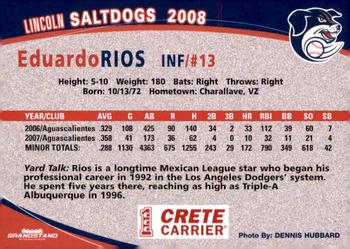 2008 Grandstand Lincoln Saltdogs #NNO Eduardo Rios Back