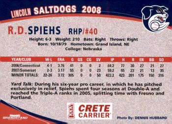 2008 Grandstand Lincoln Saltdogs #NNO R.D. Spiehs Back