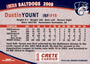 2008 Grandstand Lincoln Saltdogs #NNO Dustin Yount Back