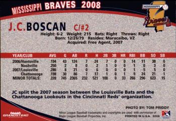 2008 Grandstand Mississippi Braves #NNO J.C. Boscan Back