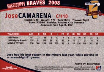 2008 Grandstand Mississippi Braves #NNO Jose Camarena Back