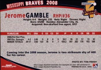 2008 Grandstand Mississippi Braves #NNO Jerome Gamble Back