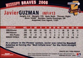 2008 Grandstand Mississippi Braves #NNO Javier Guzman Back