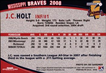 2008 Grandstand Mississippi Braves #NNO J.C. Holt Back