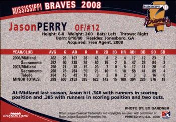 2008 Grandstand Mississippi Braves #NNO Jason Perry Back