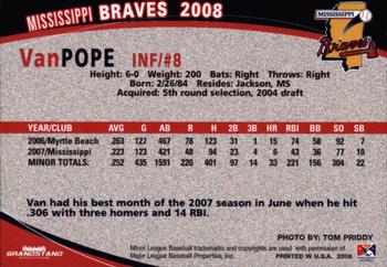 2008 Grandstand Mississippi Braves #NNO Van Pope Back
