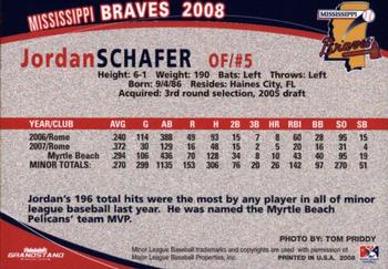 2008 Grandstand Mississippi Braves #NNO Jordan Schafer Back