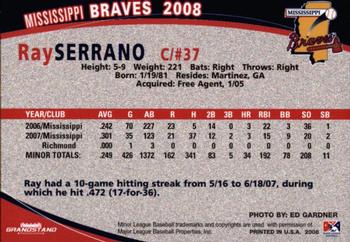 2008 Grandstand Mississippi Braves #NNO Ray Serrano Back