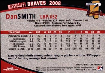 2008 Grandstand Mississippi Braves #NNO Dan Smith Back