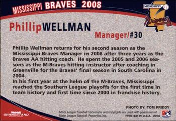 2008 Grandstand Mississippi Braves #NNO Phillip Wellman Back