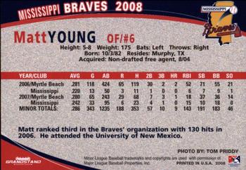 2008 Grandstand Mississippi Braves #NNO Matt Young Back