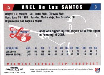 2008 Grandstand Midwest League Top Prospects #NNO Anel De Los Santos Back