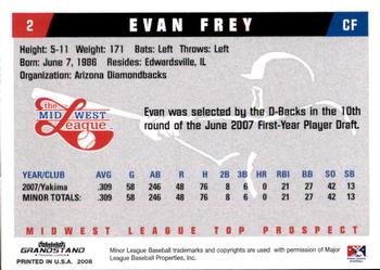 2008 Grandstand Midwest League Top Prospects #NNO Evan Frey Back