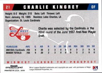 2008 Grandstand Midwest League Top Prospects #NNO Charles Kingrey Back