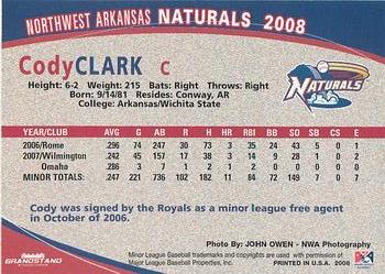 2008 Grandstand Northwest Arkansas Naturals #NNO Cody Clark Back