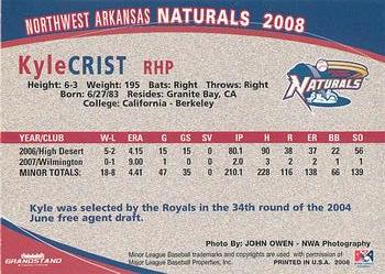 2008 Grandstand Northwest Arkansas Naturals #NNO Kyle Crist Back