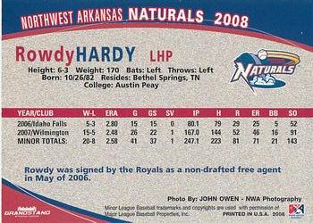2008 Grandstand Northwest Arkansas Naturals #NNO Rowdy Hardy Back