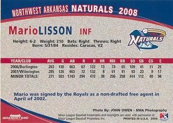 2008 Grandstand Northwest Arkansas Naturals #NNO Mario Lisson Back