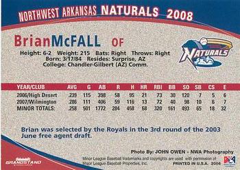 2008 Grandstand Northwest Arkansas Naturals #NNO Brian McFall Back