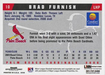 2008 Grandstand Palm Beach Cardinals #11 Brad Furnish Back