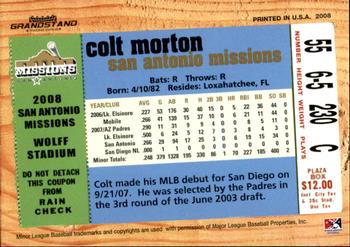 2008 Grandstand San Antonio Missions #5 Colt Morton Back