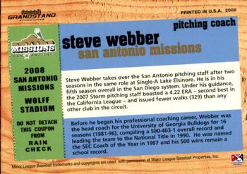 2008 Grandstand San Antonio Missions #11 Steve Webber Back
