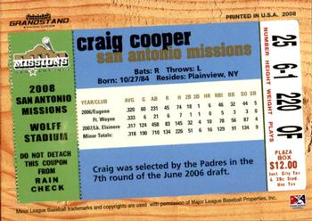 2008 Grandstand San Antonio Missions #13 Craig Cooper Back