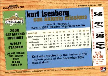 2008 Grandstand San Antonio Missions #16 Kurt Isenberg Back