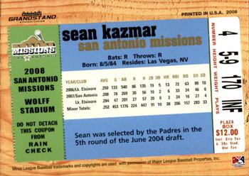 2008 Grandstand San Antonio Missions #22 Sean Kazmar Back