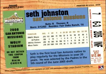 2008 Grandstand San Antonio Missions #23 Seth Johnston Back