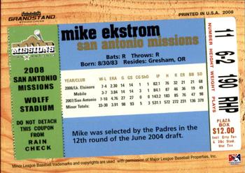 2008 Grandstand San Antonio Missions #27 Mike Ekstrom Back
