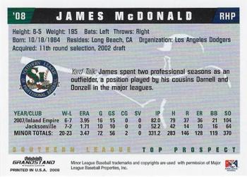 2008 Grandstand Southern League Top Prospects #NNO James McDonald Back