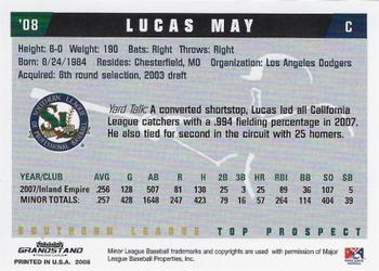 2008 Grandstand Southern League Top Prospects #NNO Lucas May Back