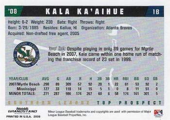 2008 Grandstand Southern League Top Prospects #NNO Kala Ka'aihue Back