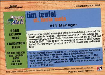 2008 Grandstand St. Lucie Mets #NNO Tim Teufel Back