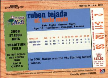 2008 Grandstand St. Lucie Mets #NNO Ruben Tejada Back