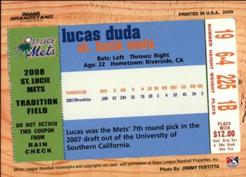 2008 Grandstand St. Lucie Mets #NNO Lucas Duda Back